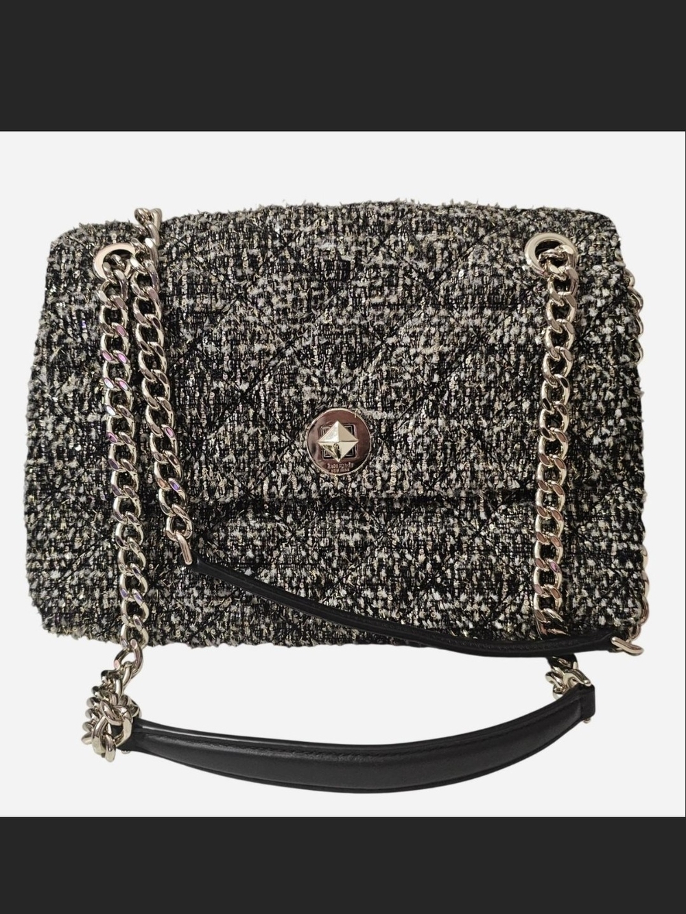 kate spade Black and White Tweed Chain Shoulder Bag